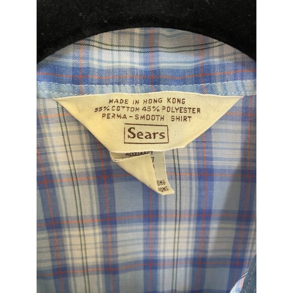 Vintage Sears Womens Western Short Sleeve Checkered Shirt Blue/White Size 12 - Picture 3 of 6